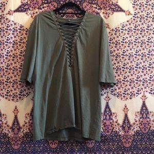 Army Green Lace up LF top